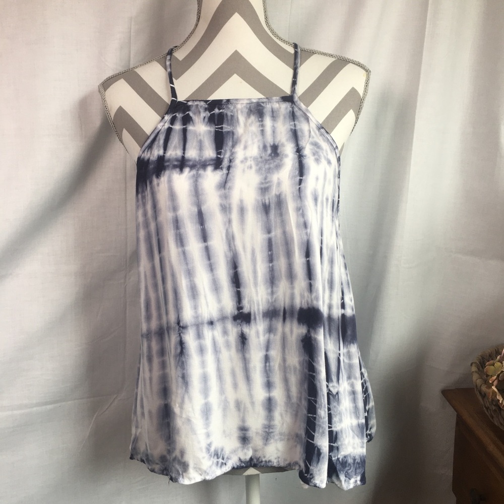 Sage: tie dye blue/white tank top. Size Large
